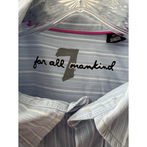 7 For All Mankind Button Down Shirt Men's M Baby Blue Stripe Long Sleeve Collar - Picture 6 of 6